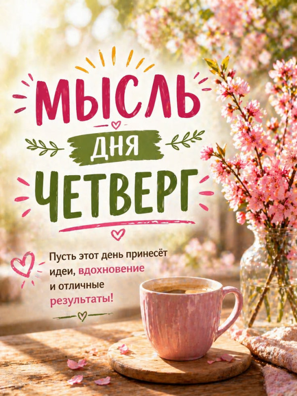 Открытка с пожеланием на четверг: вдохновение и успех