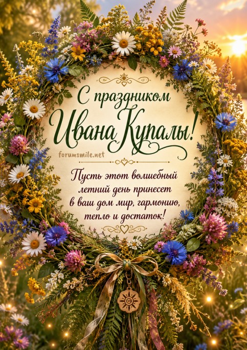 Красивая открытка с праздником Ивана Купалы с цветами
