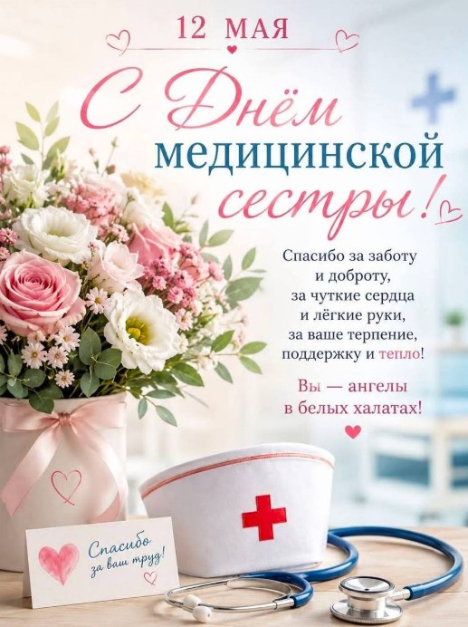 Открытка на День медицинской сестры 12 мая с цветами