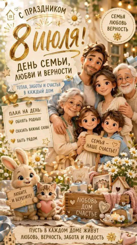 Открытка на День семьи, любви и верности 8 июля