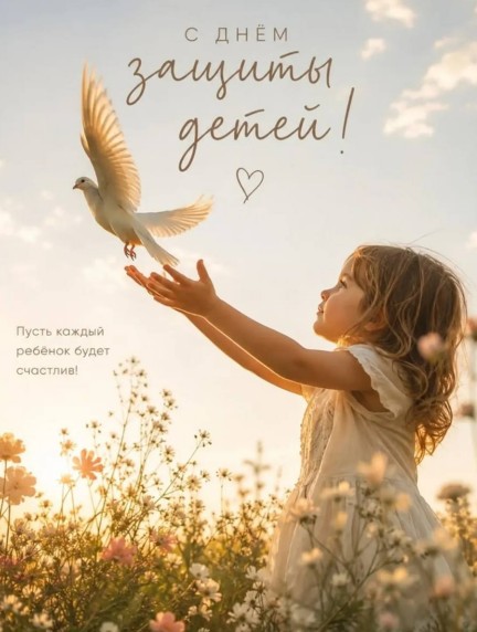 Открытка на День защиты детей с девочкой и голубем