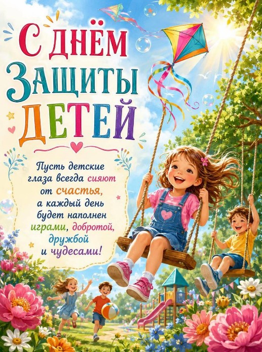 Красивая открытка на День защиты детей с поздравлением