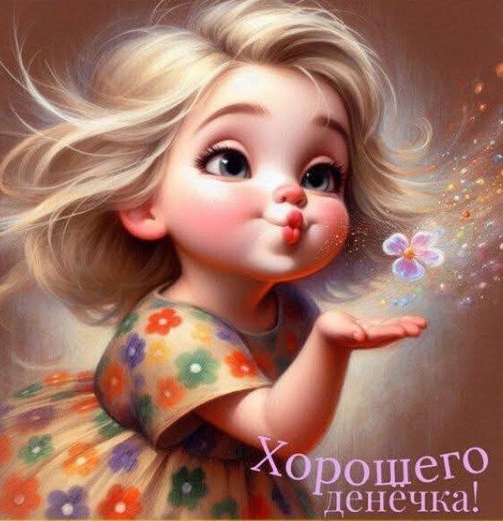 Открытка с милой девочкой и пожеланием хорошего денечка