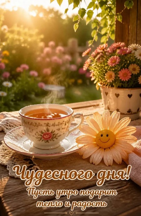 Пожелайте чудесного дня с помощью этой красивой открытки.