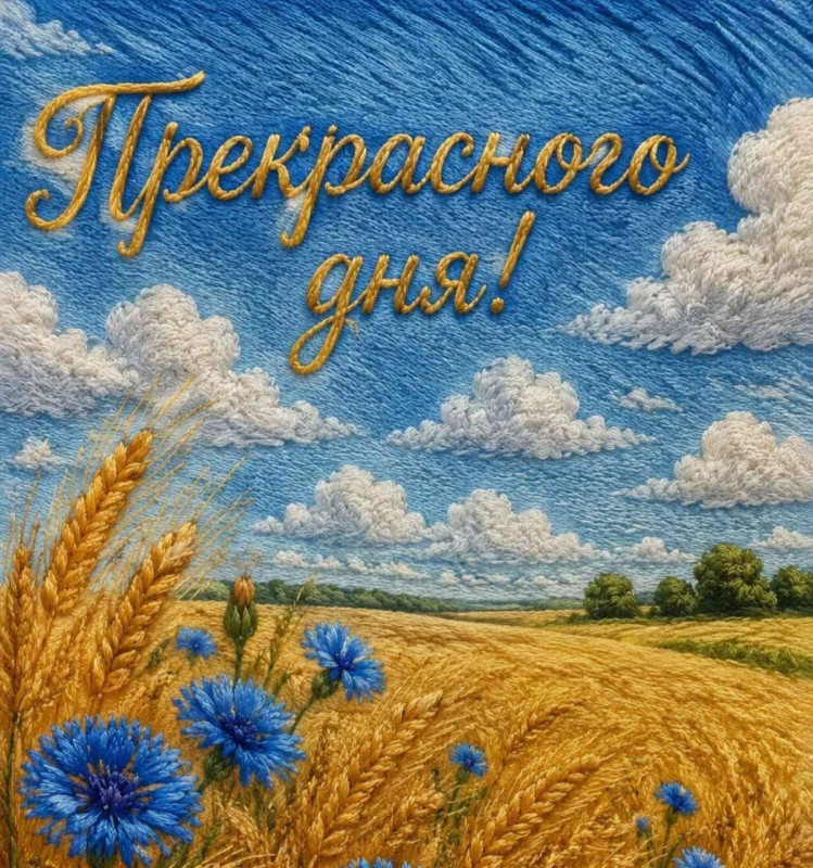 Прекрасного дня, на фоне голубого неба.