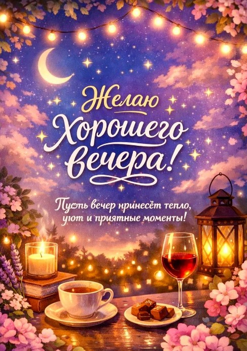 Открытка Желаю хорошего вечера — уютная картинка с пожеланием