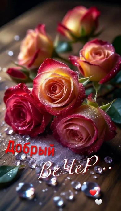 Красивая открытка Добрый вечер с нежными розами