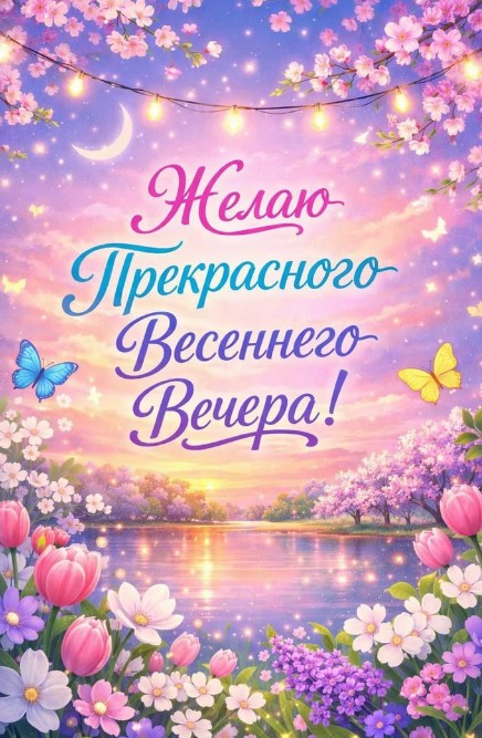 Красивая открытка Желаю прекрасного весеннего вечера