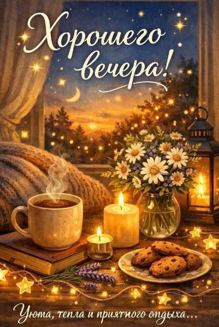 Хорошего вечера с чашкой чая и цветами
