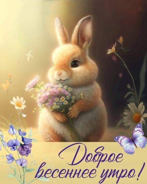 Доброе весеннее утро с кроликом и полевыми цветами