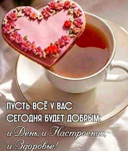 Открытка с пожеланием доброго дня, чашкой чая и печеньем