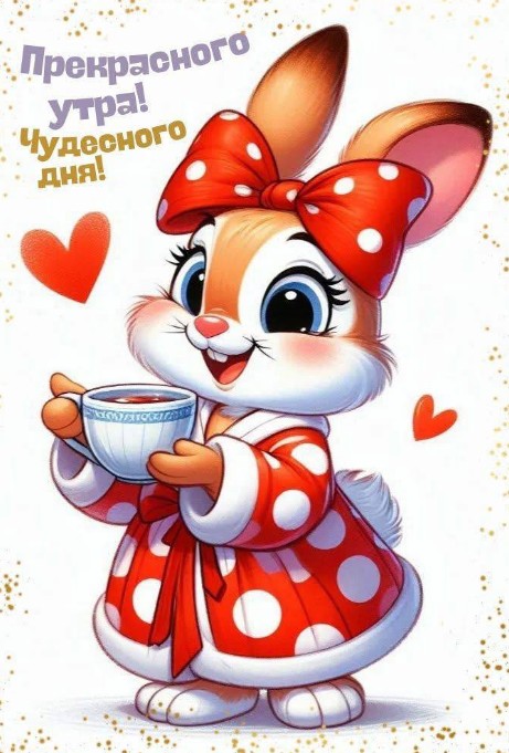 Открытка с милым зайчиком: Прекрасного утра и чудесного дня