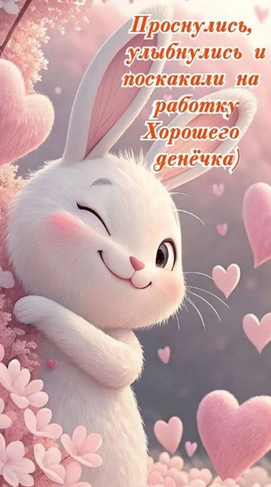 Милая открытка с кроликом: Доброе утро и хорошего дня
