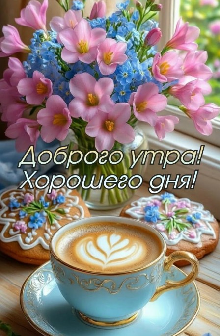 Красивая открытка Доброго утра и хорошего дня с цветами