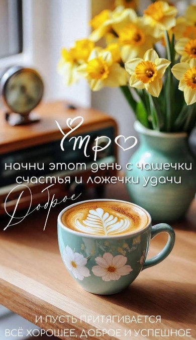 Открытка Доброе утро: кофе и цветы 