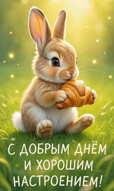 Открытка с добрым днем и милым кроликом 