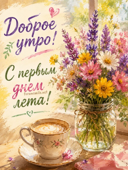 Открытка Доброе утро с первым днем лета