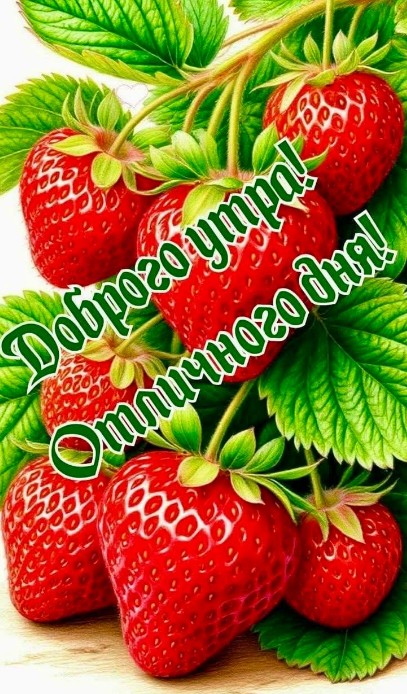 Открытка Доброе утро и отличного дня с клубникой