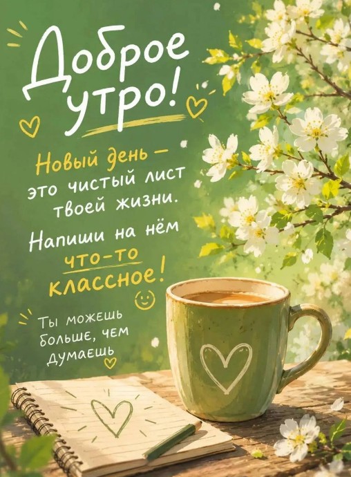Открытка Доброе утро, вдохновляющее пожелание с кофе