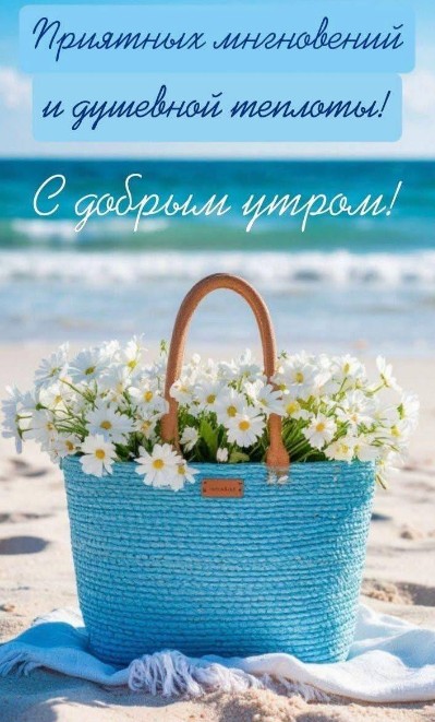 С добрым утром с ромашками на пляже