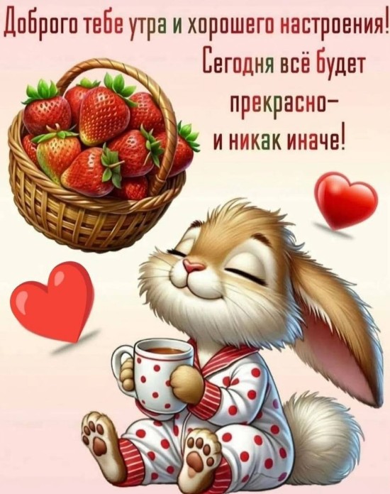 Открытка Доброе утро с зайчиком и клубникой 