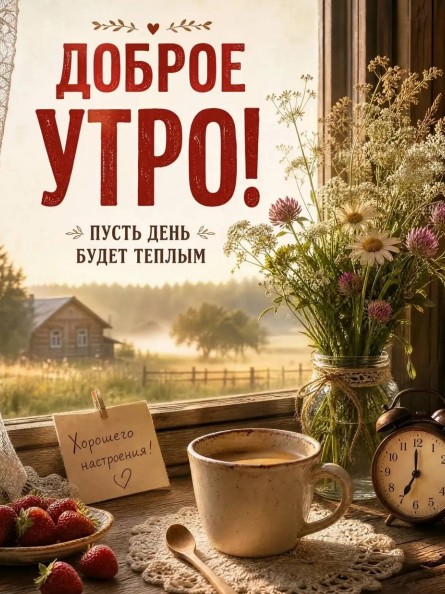 Утренняя открытка с надписью Доброе утро