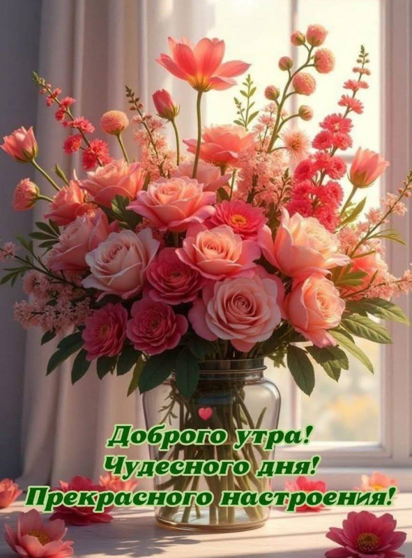 Открытка с добрым утром и нежным букетом цветов