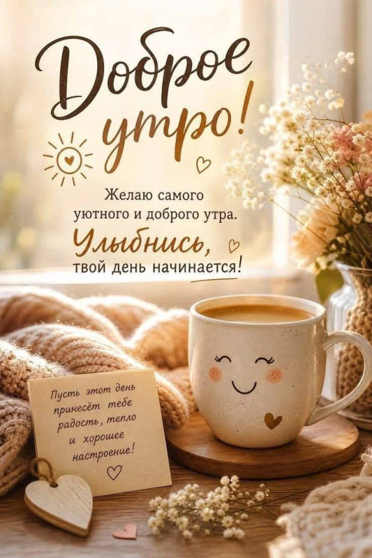 Доброе утро с теплым пожеланием и чашкой кофе.