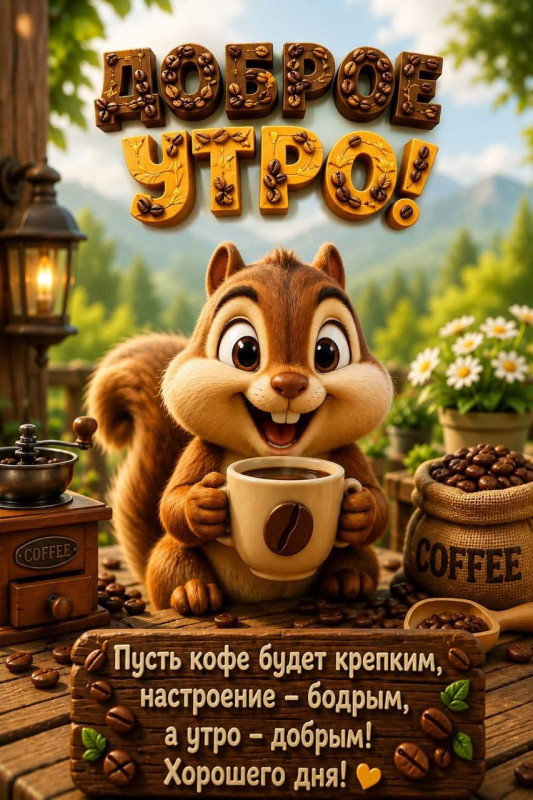 Открытка Доброе утро!  Пусть кофе будет крепким, а настроение - бодрым!