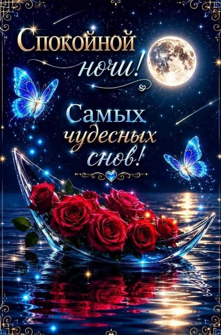 Красивая открытка Спокойной ночи с волшебными бабочками.