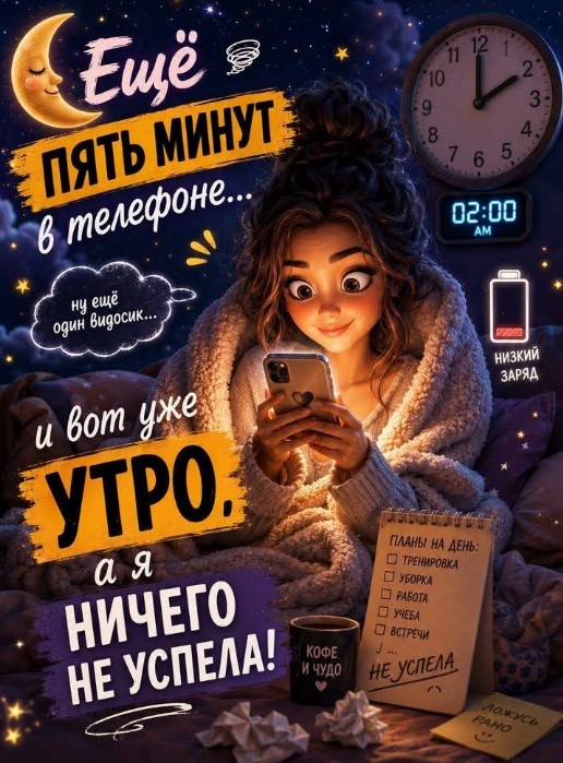 Бессонница и телефон — смешная картинка про сон