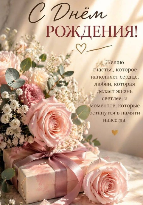 Открытка С Днем Рождения с теплыми пожеланиями счастья и любви.