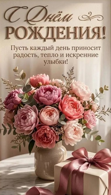 Красивая открытка С Днем Рождения с нежными пионами