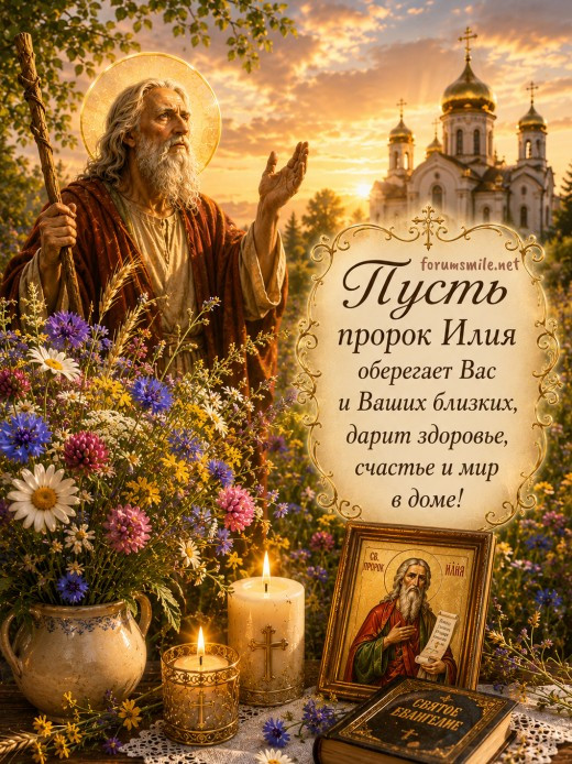 Красивая открытка на Ильин день с пожеланиями
