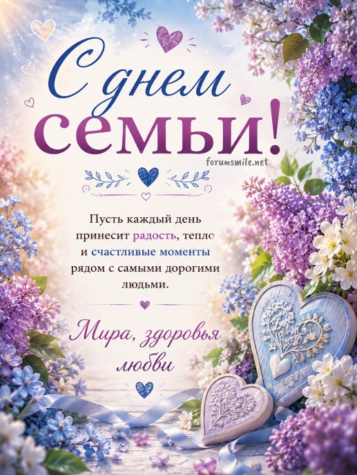 Красивая открытка на День семьи с цветами сирени