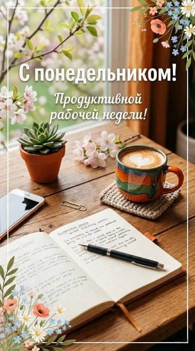 Открытка с понедельником: пожелание продуктивной недели