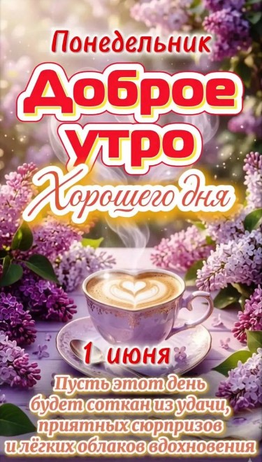 Открытка Доброе утро 1 июня, понедельник