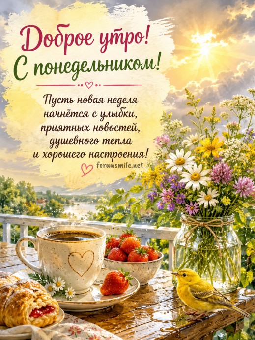 Открытка Доброе утро с понедельником — красивая картинка
