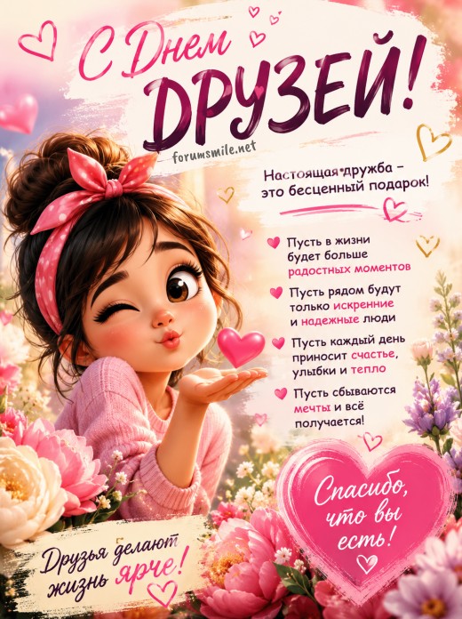 Красивая открытка С Днем друзей — поздравление с пожеланиями