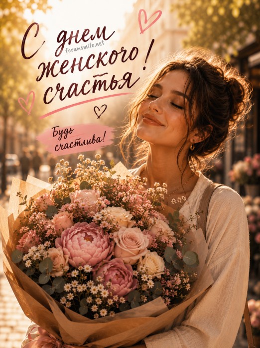 Красивая открытка С днем женского счастья с букетом цветов