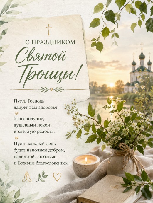 Открытка с праздником Святой Троицы: красивые поздравления