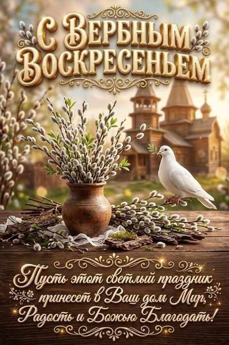 Красивая открытка с Вербным воскресеньем