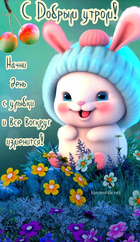 Утренняя открытка с милым зайкой
