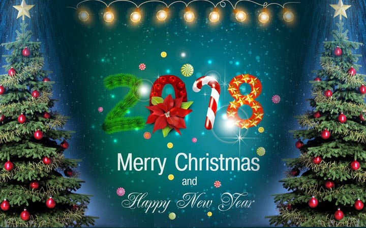 открытка Merry Christmas and Happy New Year 2018  